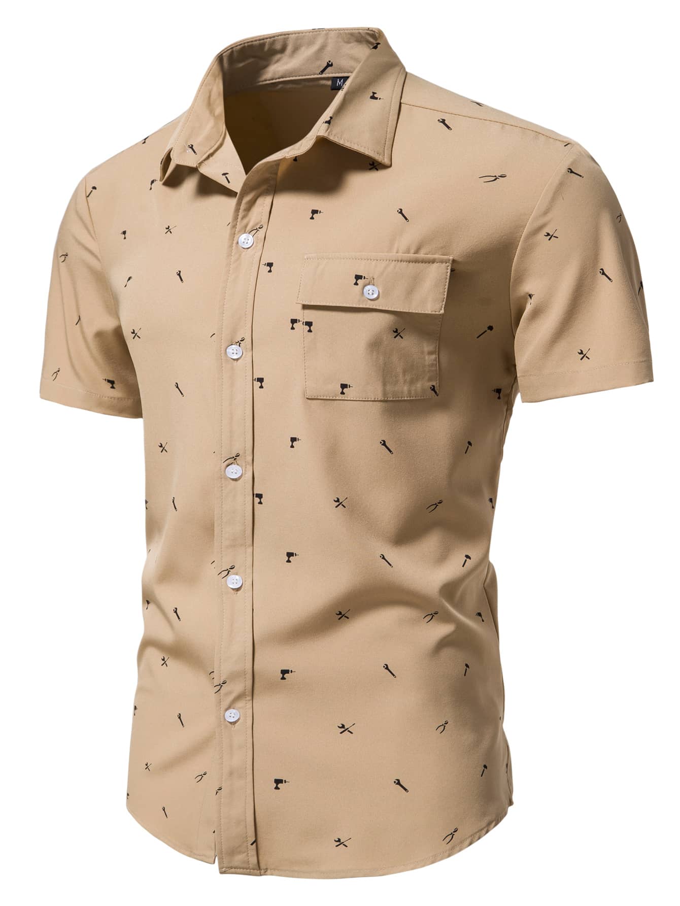 Manfinity Homme Men Allover Print Flap Pocket Shirt - Khaki - View 1