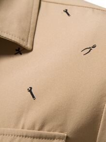 Manfinity Homme Men Allover Print Flap Pocket Shirt - Khaki - View 4