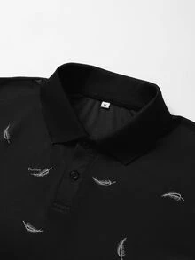 Manfinity Men Random Feather Print Polo Shirt - Black - View 4