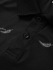 Manfinity Men Random Feather Print Polo Shirt - Black - View 7