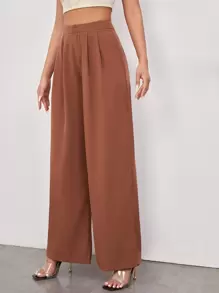 SHEIN Privé Pantalones palazzo con fruncido con cremallera - Óxido marrón - Ver 3