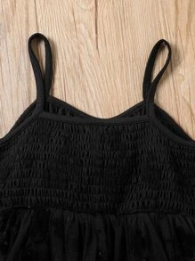 SHEIN Young Girl Sweet Cute Sleeveless Jacquard Net Tulle Cami Dress, Retro Classic Design, Suitable For Beach Vacation And Daily Wear In Spring Summer