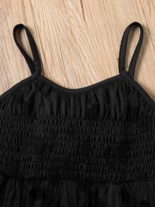 SHEIN Young Girl Sweet Cute Sleeveless Jacquard Net Tulle Cami Dress, Retro Classic Design, Suitable For Beach Vacation And Daily Wear In Spring Summer