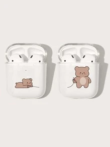 2入組卡通小熊印花AirPods透明保護殼 - 彩色 - 查看 1