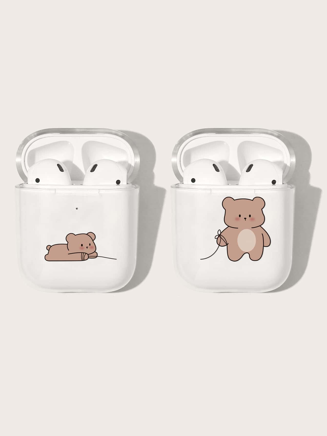 2入組卡通小熊印花AirPods透明保護殼 - 彩色 - 查看 1