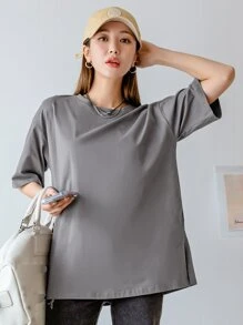 DAZY In Khẩu hiệu Áo thun Thả vai - Xám - Xem 5