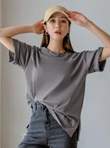 DAZY In Khẩu hiệu Áo thun Thả vai - Xám - Xem 7