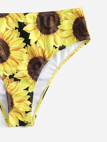 Plus Size Sunflower Print Halter Bikini Set Summer Beach - Multicolor - View 5