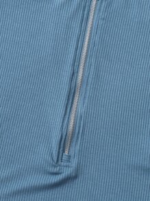 SHEIN Privé Áo liền quần ôm nữ Dây kéo Gân đan màu trơn Giải trí - Màu xanh bụi bặm - Xem 5