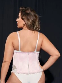 Plus Lace Up Front Corset - Baby Pink - View 2