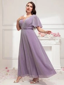 SHEIN Belle Plus Butterfly Sleeve Maxi Bridesmaid Dress - Mauve Purple - View 4