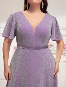 SHEIN Belle Plus Butterfly Sleeve Maxi Bridesmaid Dress - Mauve Purple - View 6