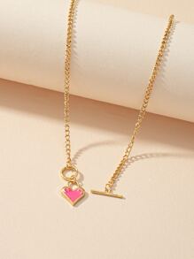 Heart Pendant Necklace - Hot Pink - View 1