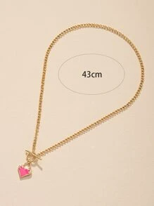 Heart Pendant Necklace - Hot Pink - View 3