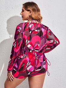 SHEIN Swim Curve 3 件装加大码全印花三角比基尼套装和和服夏日海滩 - 彩色 - 查看 2