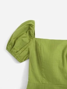 Soleia Đầm Dây kéo màu trơn Boho - Màu xanh Ô liu - Xem 3