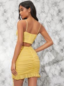 pecho con fruncido Top de tirantes con bajo con fruncido Set falda - Amarillo - Ver 2