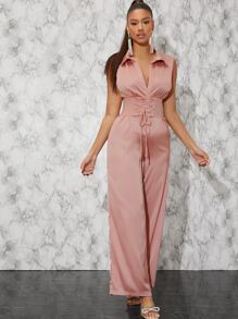 Hauture 綁帶馬甲緞面寬腿連體褲