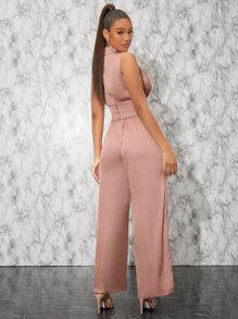 Hauture 綁帶馬甲緞面寬腿連體褲