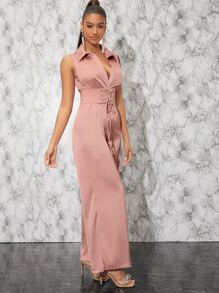 Hauture 綁帶馬甲緞面寬腿連體褲