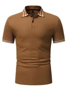 Manfinity Men Stripe Trim Polo Shirt - Brown - View 1