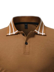Manfinity Men Stripe Trim Polo Shirt - Brown - View 3