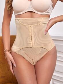 Contrast Mesh Shapewear Bottom - Khaki - View 1