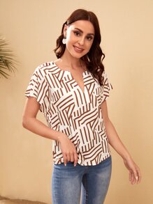 SHEIN LUNE 西裝領蝙蝠袖條紋上衣 - 彩色 - 查看 3