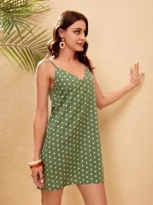 SHEIN VCAY Đầm Chấm bi Boho - Màu xanh Ô liu - Xem 3