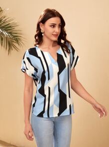 SHEIN Clasi Top de cuello notch de manga murciélago - Multicolor - Ver 5