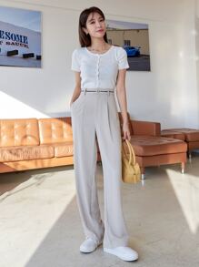 DAZY High Waist Slant Pocket Trousers - Apricot - View 5