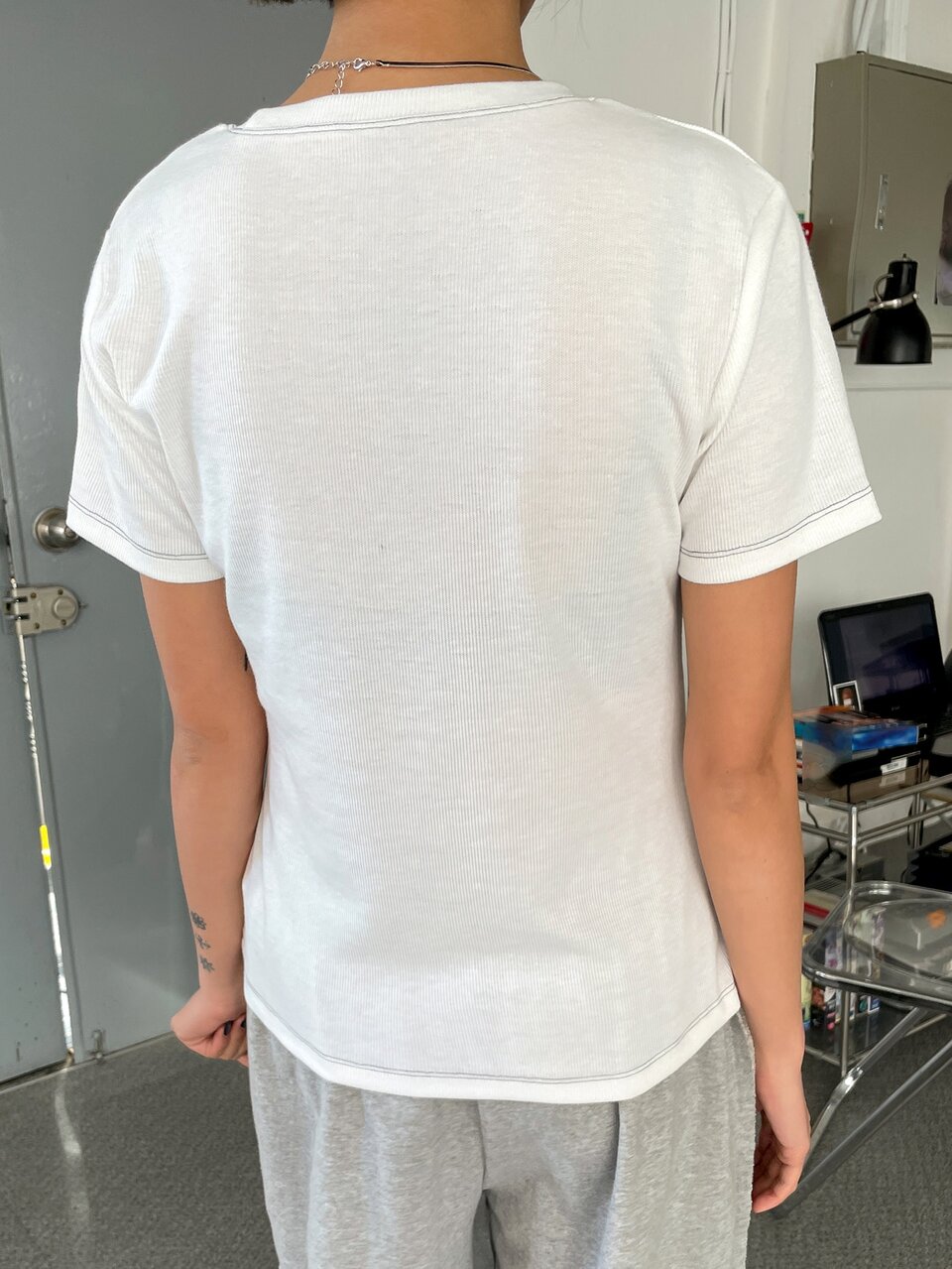 Letter Patched Topstitching Tee