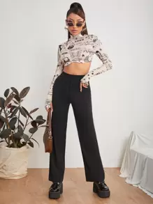 SHEIN PETITE 字母任務圖案立領上衣 - 彩色 - 查看 6