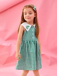 Jospresso Đầm bé gái Tương phản ren Nghề thêu Nút phía trước Hoạt hình Kẻ sọc Dễ thương - màu xanh lá - Xem 4