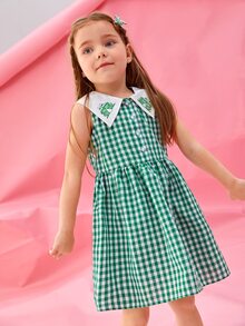 Jospresso Đầm bé gái Tương phản ren Nghề thêu Nút phía trước Hoạt hình Kẻ sọc Dễ thương - màu xanh lá - Xem 7