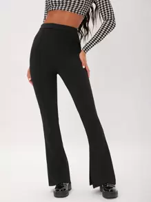 SHEIN Tall 素色喇叭褲 - 黑色 - 查看 1