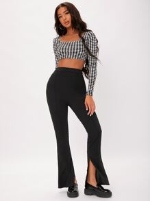 SHEIN Tall 素色喇叭褲 - 黑色 - 查看 3