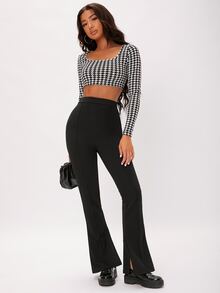 SHEIN Tall 素色喇叭褲 - 黑色 - 查看 6