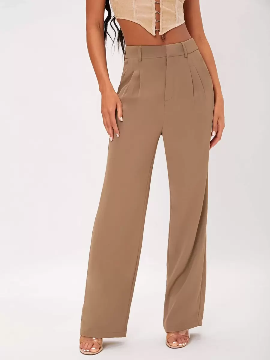 SHEIN Tall Solid Suit Trousers - Camel - View 1