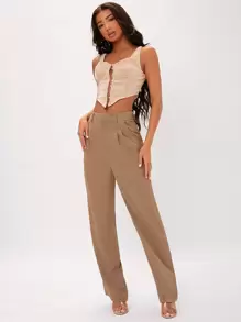 SHEIN Tall Solid Suit Trousers - Camel - View 3