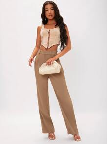 SHEIN Tall Solid Suit Trousers - Camel - View 5