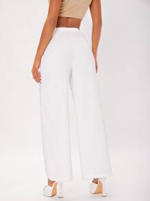 SHEIN Tall Women Suit Pants Nút Dây kéo màu trơn - trắng - Xem 2