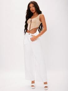 SHEIN Tall Women Suit Pants Nút Dây kéo màu trơn - trắng - Xem 4