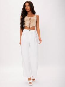SHEIN Tall Women Suit Pants Nút Dây kéo màu trơn - trắng - Xem 5