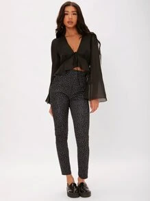 SHEIN Tall 前繫帶荷葉邊上衣 - 黑色 - 查看 3