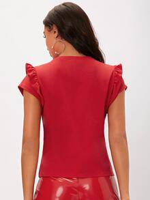 SHEIN Tall 荷葉邊素色上衣 - 紅色 - 查看 2