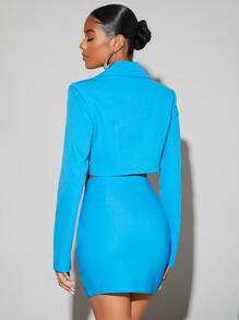 SHEIN BAE Falda ajustada unicolor fruncido - Azul - Ver 2