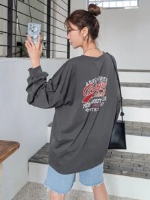 DAZY Camiseta de hombros caídos con estampado de slogan - Gris Oscuro - Ver 5