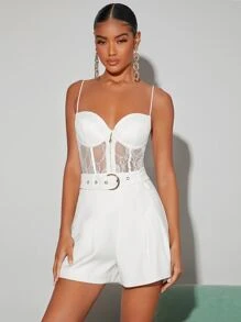 SHEIN BAE Plicated Detail Belt Shorts - White - View 1