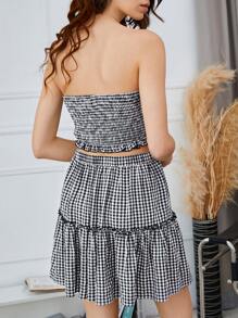 SHEIN 雙色格子打褶抹胸上衣和裙子套裝